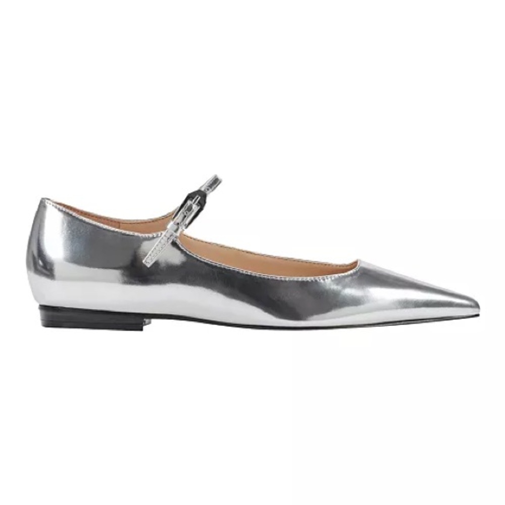 Marc Fisher Metallic Silver Pointed Mary Jane Flat